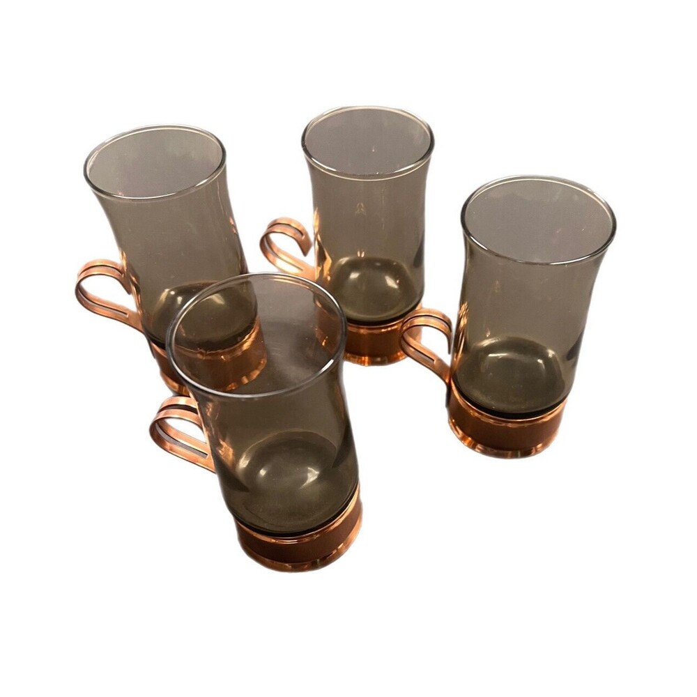 Vintage Copper Beaucler Cups Smokey Glass Set of Four